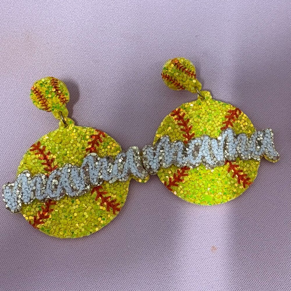 Softball "Mama" Sparkly‎ Earrings
